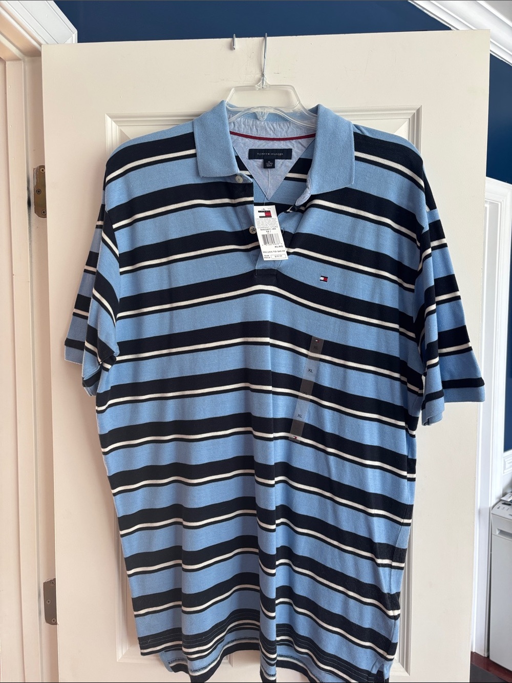 Tommy Hilfiger Men’s Light Blue & Navy Striped Polo
